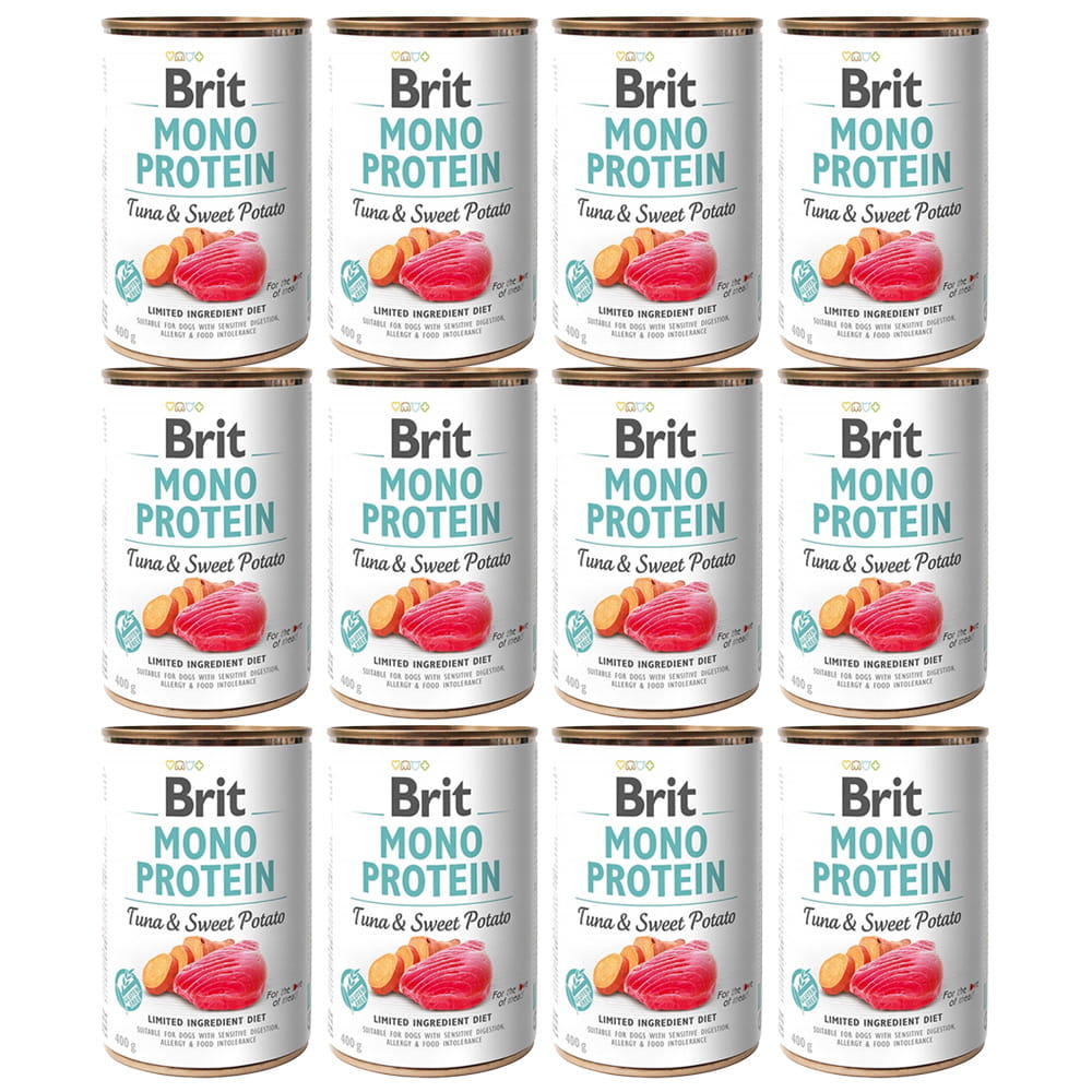 BRIT Mono Protein Tuna&Sweet Potato TUŃCZYK karma mokra dla psa Zestaw 12x400g
